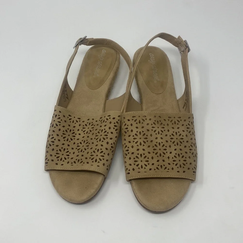 Easy Street Tan Faux Suede Cut Out Espadrille Sandal Size 9.5